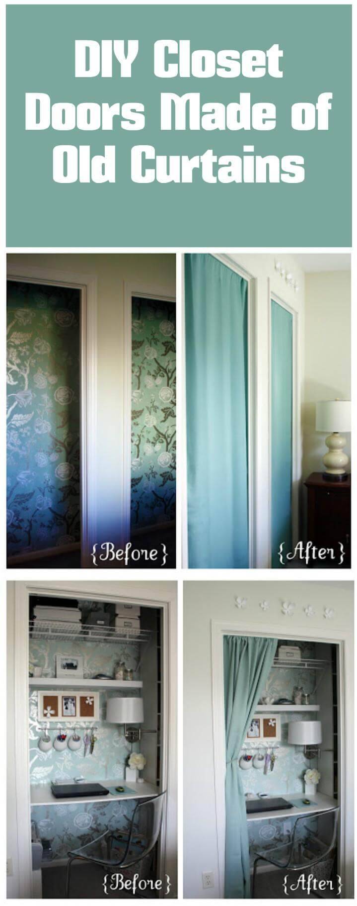 instant closet doors made out of old curtains